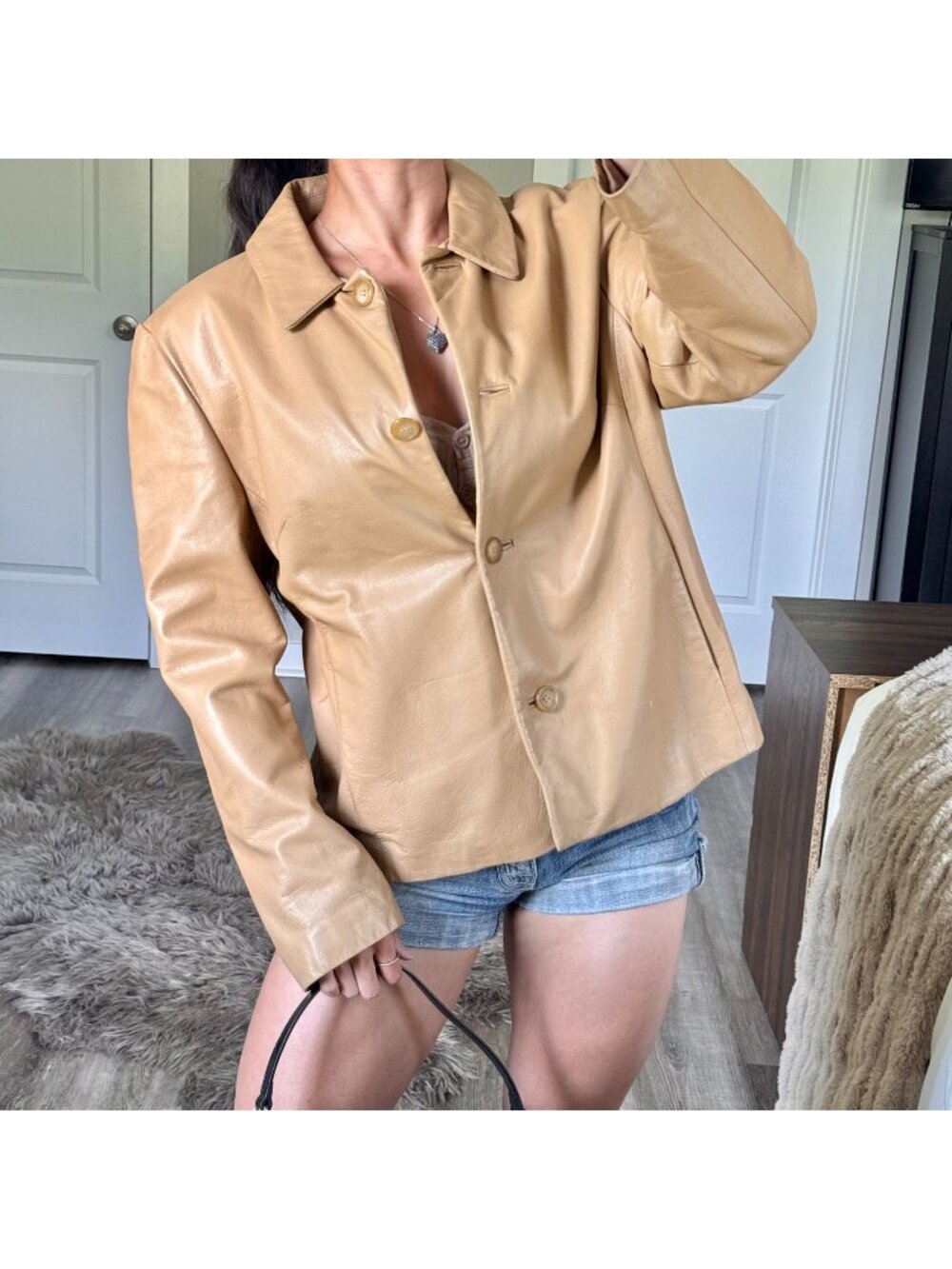 Colebrook & Co Beige Leather Jacket Womens XL Moto Bikercore Classic preppy